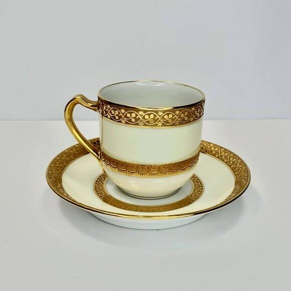 Haviland Limoges Cordelia Gold Trim Demitasse Cup & Saucer - Picture 1 of 10